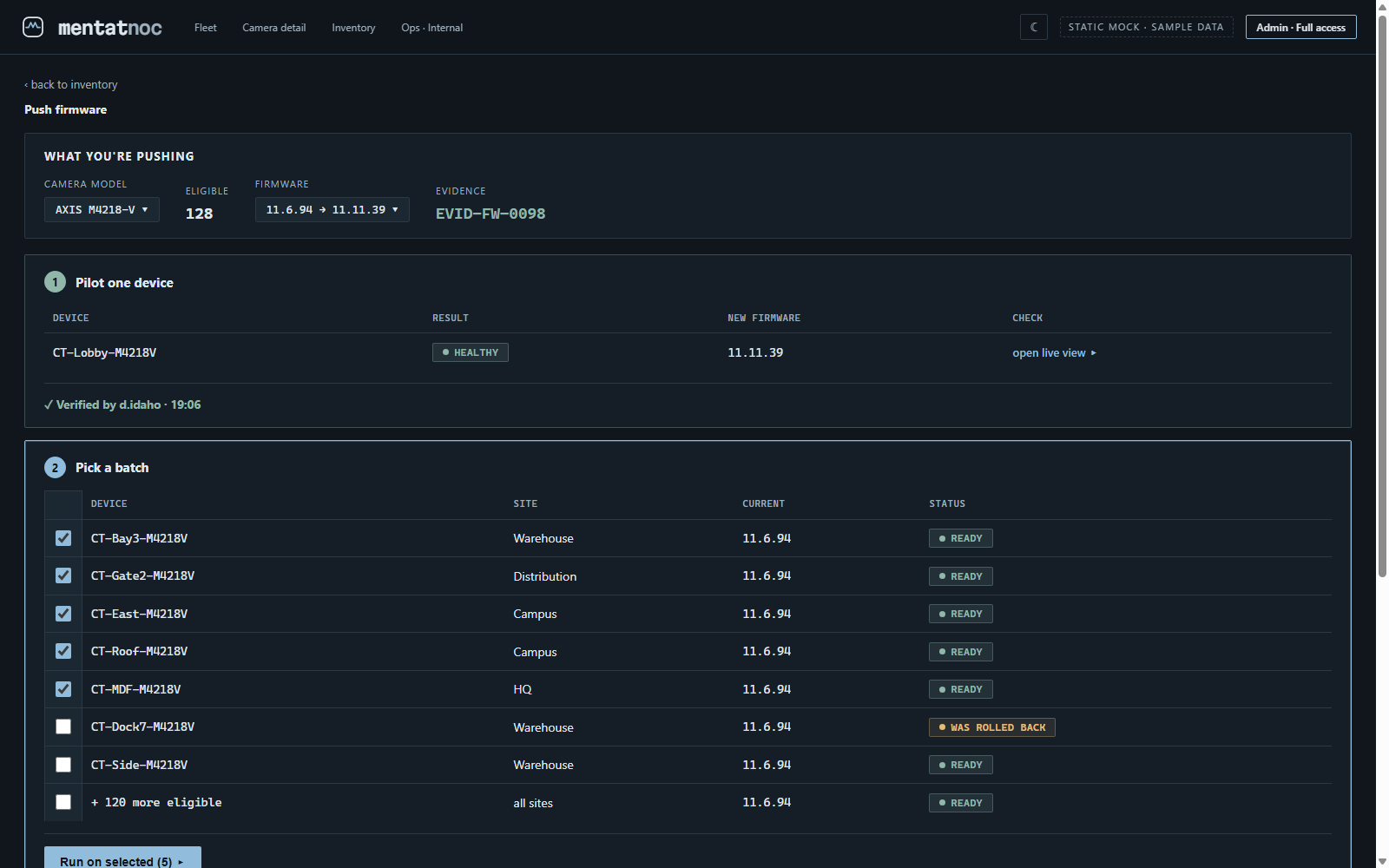 MentatNOC staged firmware rollout with approval and canary steps